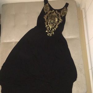 High Low Black Maxi Dress with Gold Front